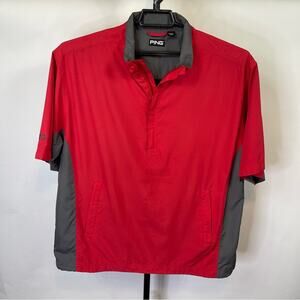 Ping Golf Pullover Windbreaker Short Sleeve Red Grey 1/2 Zip Size Large Men’s